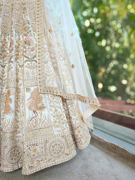 Elara Beige Bridal Indo Western Lehenga with Thread, Stone and Sequin Embroidery
