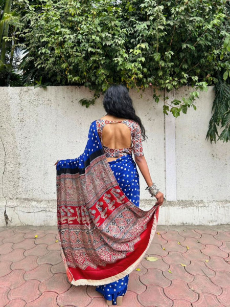 Niyati Blue Modal Saree with Ajrakh Pallu