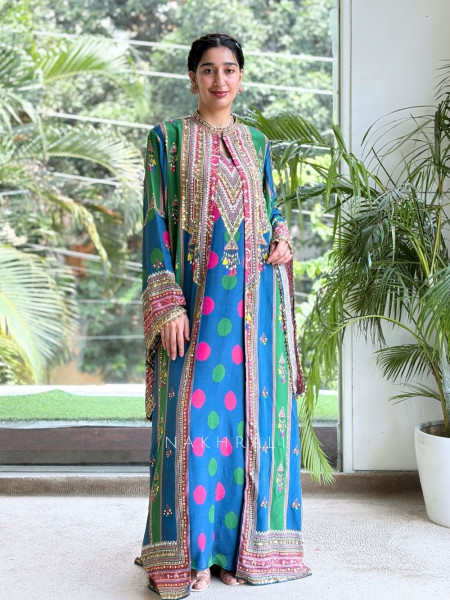 Boho-Chic Polka Long Kurta Jacket Set