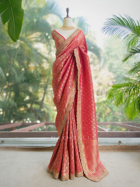 Kavira Red Saree with Zari Embroidered Border