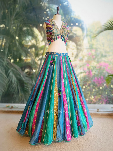 Utsara Blue Multicolour Lehenga Set with Zari Sequin Work