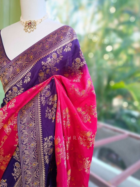 Eclipse Purple Magenta Zari Weaved Saree with Running Blouse Piece