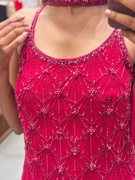Amaira Magenta Sequin & Beaded Suit Set