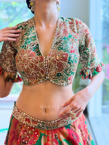 Gulnaar Green Mirror Work Lehenga Set