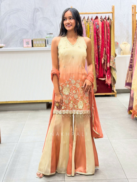 Kesarika Veil Orange Suit Set – Detailed Sequin Work