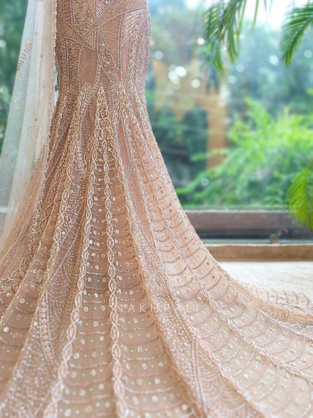 Cressida Beige Net Indo-Western Fishtail Lehenga Set