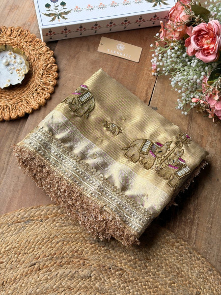 Gajshri Antique Gold Banarasi Katan Tissue Silk Saree