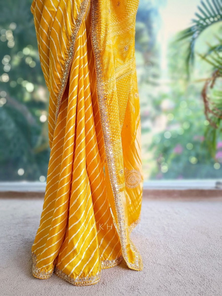 Gulnaar Yellow Saree with Zari Bandhej Work