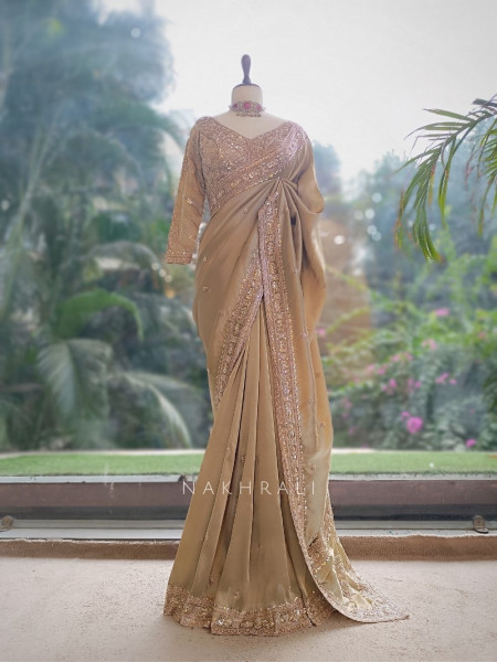 Hiranya Pista Green Metallic Tissue Silk Saree with Cutdana, Sequin & Paisley Embroidery