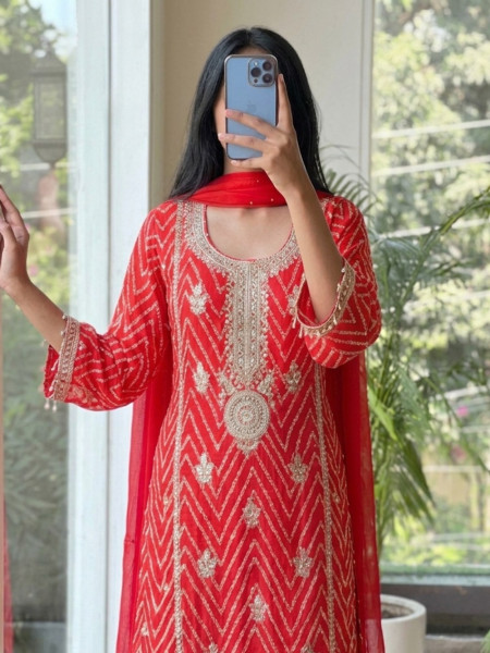 Bib-Style Orange Georgette Sharara Suit Set
