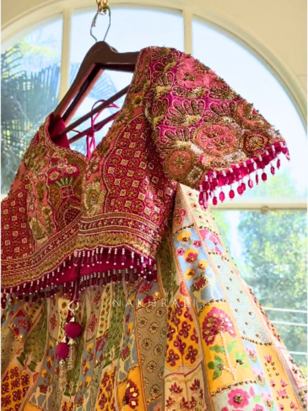 Jharokha Multicolor Lehenga with Mirror and Bead Work