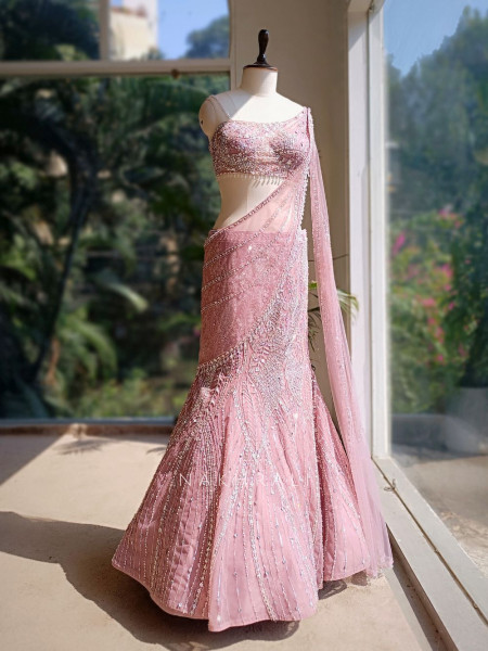 Rosalia Pink Indo-Western Set with Sequin Cut Dana Work