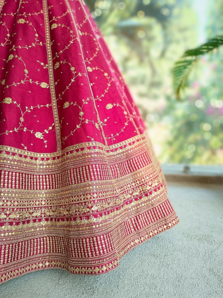 Riva Maroon Unstitched Lehenga Set with Zari and Sequin Work