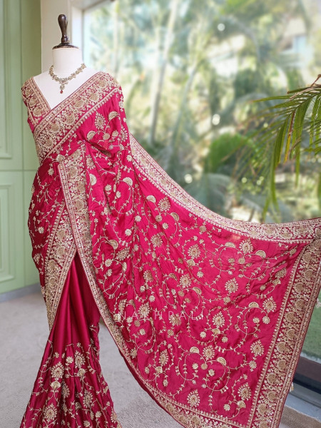 Rubani Aks Deep Red Crepe Saree