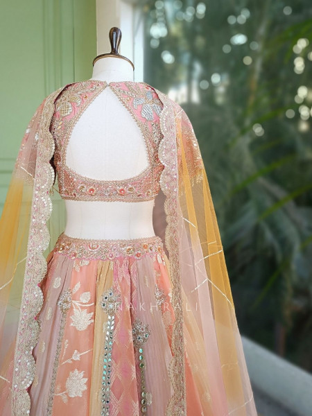 Zivara Peach Lehenga Set with Mirror and Gota Work