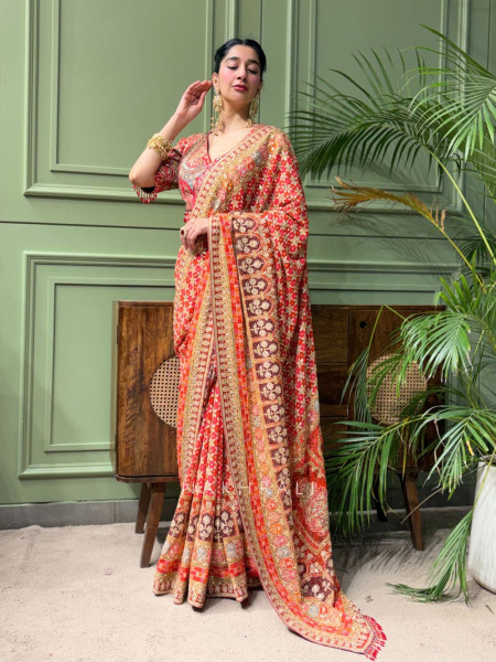 Shringar Red Saree with Zari Sequin Stone Work