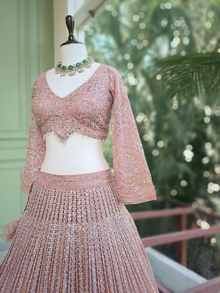 Chandani Peach Lehenga Set with Embroidery, Beads & Sequin Work