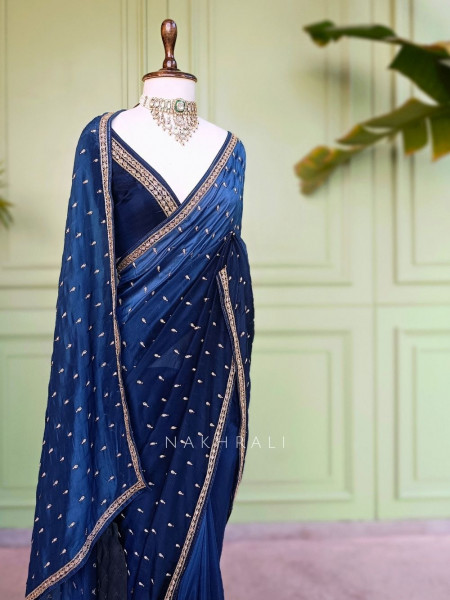Sangini Blue Saree Zari Butti Work