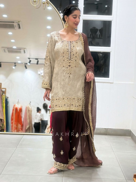 Aubergine Cream Salwar Suit Set
