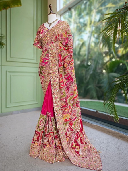 Noor-E-Border Magenta Viscose Georgette Designer Saree