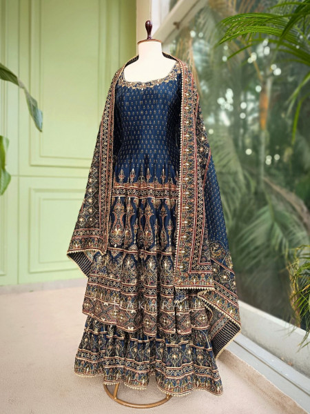 Neelira Blue Zari Gota Patti Layered Anarkali Set