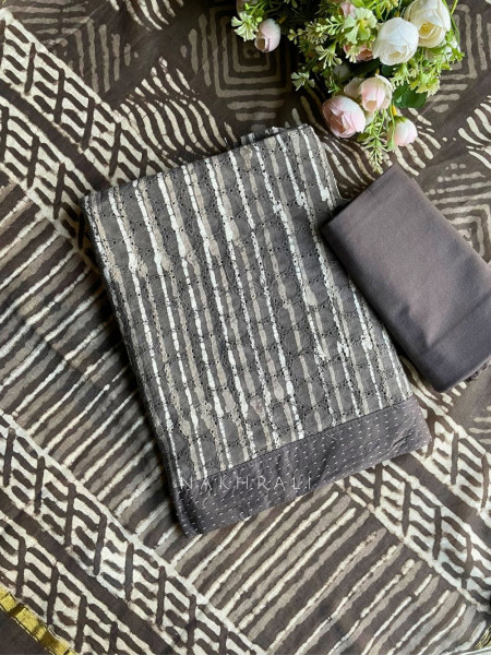 Ira Brown Geo Print Unstitched Dress Material