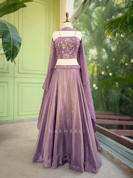 Urban Flare Wine Indo-Western Lehenga Set with Cut Dana and Stone Work