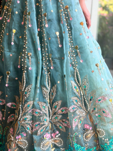 Azure Green Beaded Sequin Lehenga
