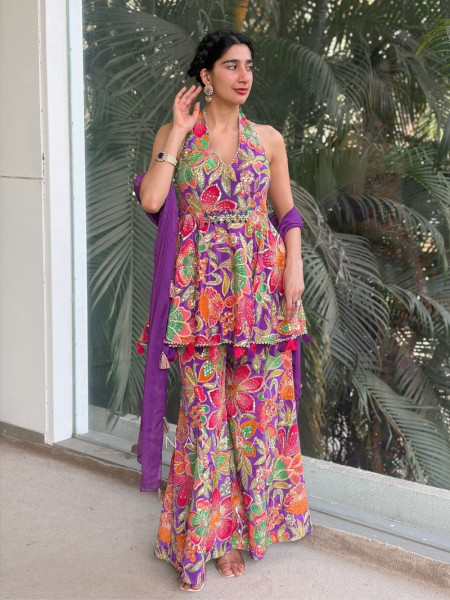Gulrang Bloom Purple Indo-Western Peplum Set