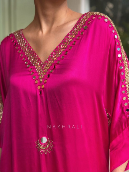 Ritvika Magenta Pant Kurta Set with Mirror and Sequin Work