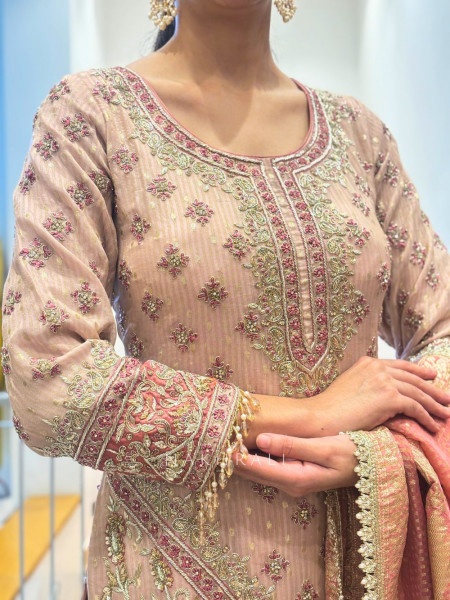 Gulnaz Pink Sharara Set with Zari and Sequin Work