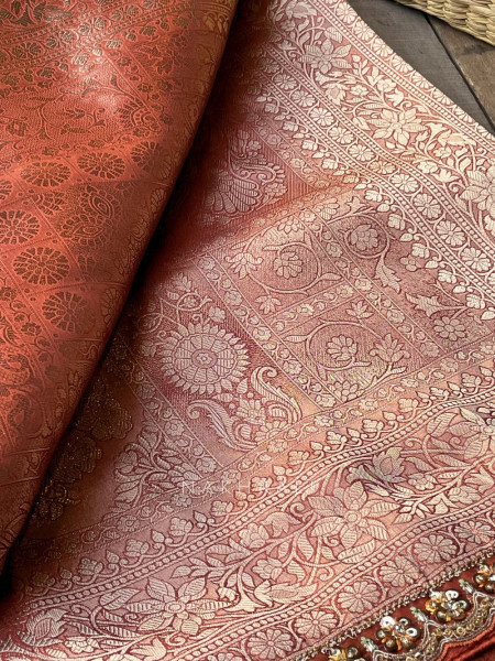 Rivora Brick Zari Woven Saree with Ornate Border Design