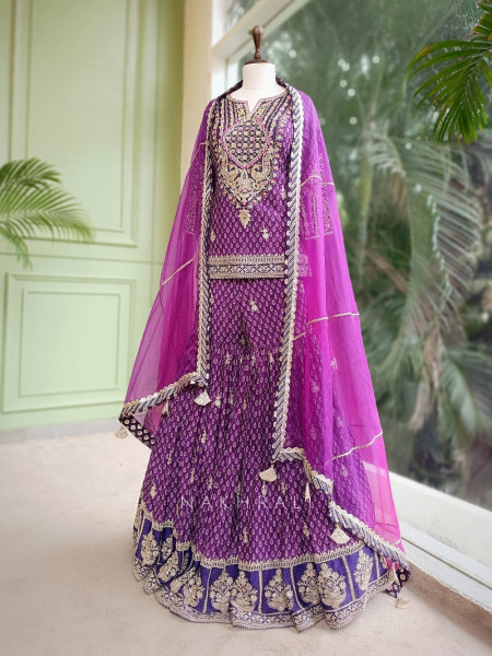 Farah Bloom Purple Gharara Set with Zari & Sequin Work