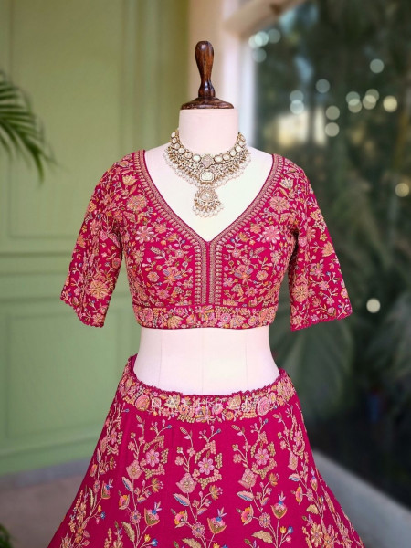 Mehwar Magenta Floral Embroidered Lehenga Set