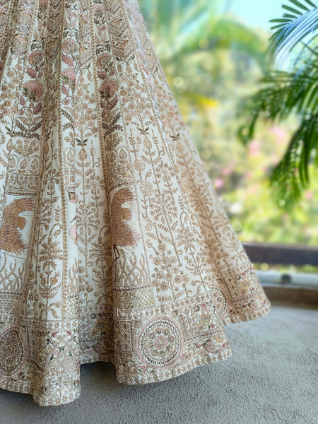 Elara Beige Bridal Indo Western Lehenga with Thread, Stone and Sequin Embroidery