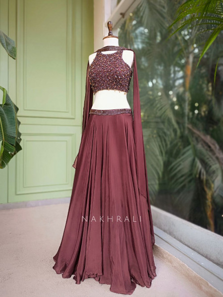 Brivaan Brown Lehenga Set with Beads and Sequin Work
