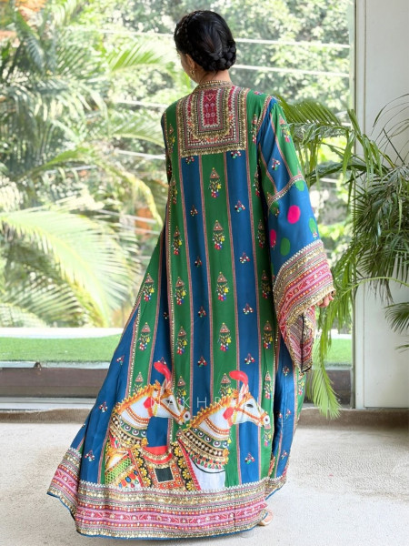 Boho-Chic Polka Long Kurta Jacket Set
