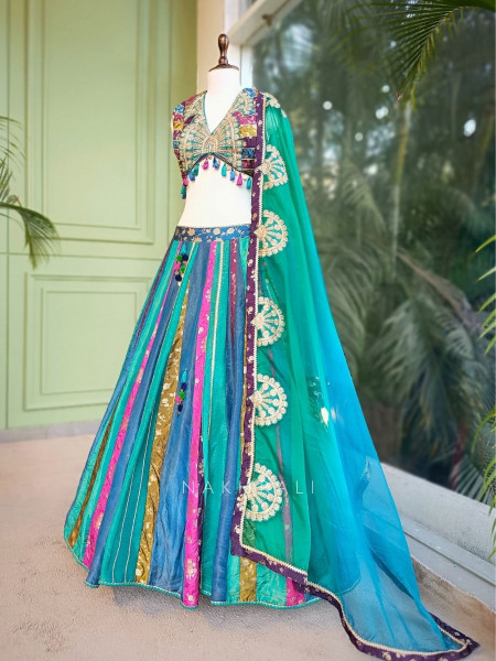 Utsara Blue Multicolour Lehenga Set with Zari Sequin Work