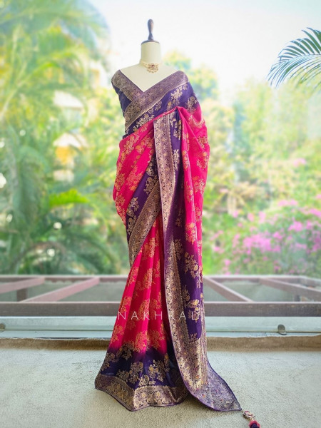 Eclipse Purple Magenta Zari Weaved Saree with Running Blouse Piece