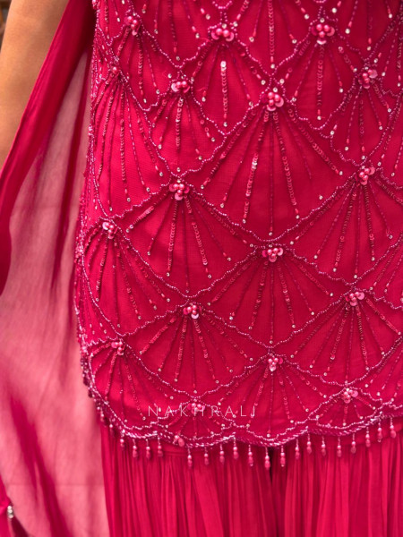 Amaira Magenta Sequin & Beaded Suit Set