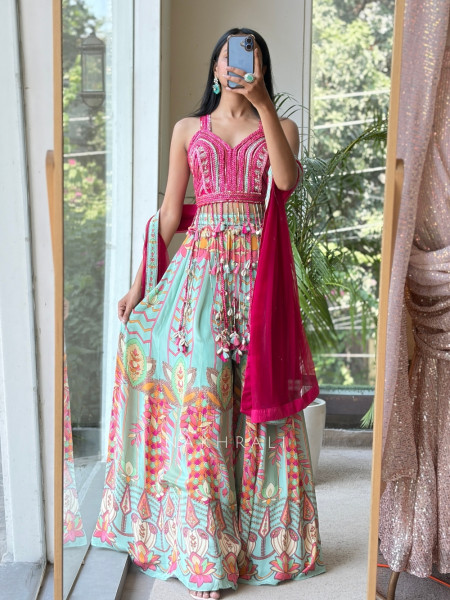 Coralina Pink Boho Indo-Western Palazzo