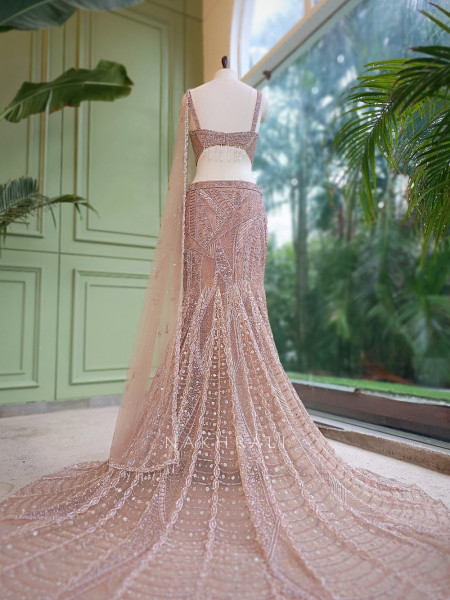 Cressida Beige Net Indo-Western Fishtail Lehenga Set