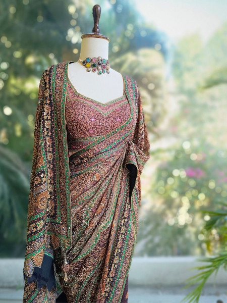 Asita Black Zari Sequin Saree with Readymade Blouse