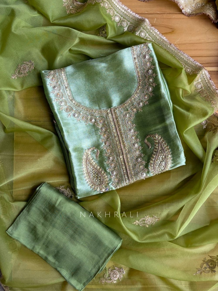 Image of Aroha Green Paisley Dress Material
