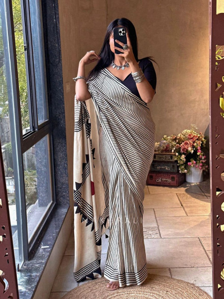 Bindu Rekha Cream Modal Saree