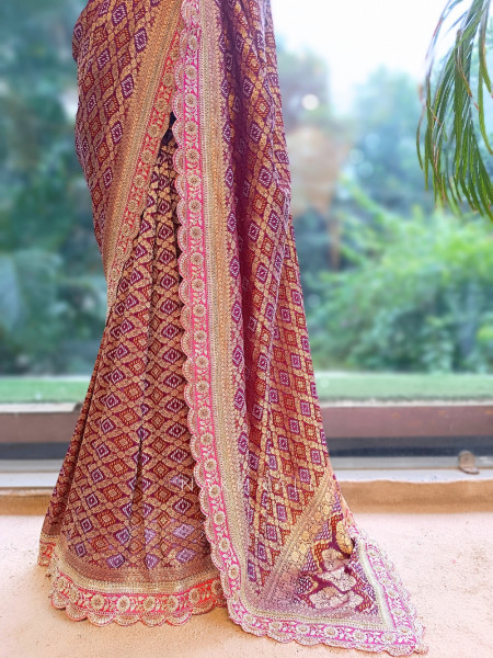 Kritisha wine Banarasi Silk Georgette Saree