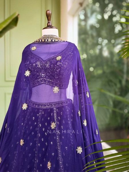 Nayantara Purple Embroidered Lehenga with Zari and Sequin Work