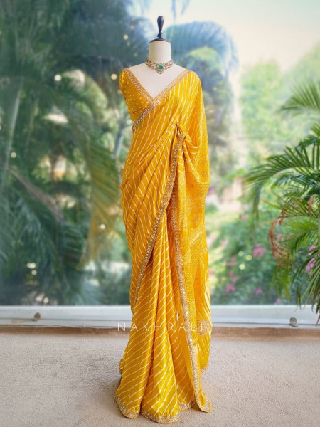 Gulnaar Yellow Saree with Zari Bandhej Work