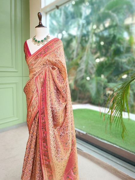 Gulnoor Pink Meenakari Jangla Banarasi Silk Saree