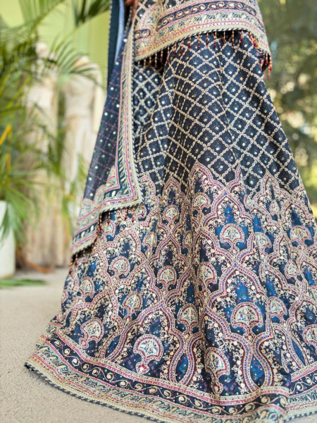 Kiyana Grey Tissue Kurta Palazzo Set with Banarasi Dupatta